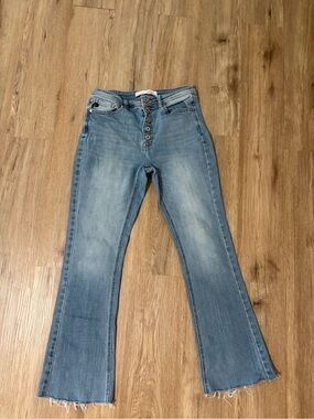 Kensie Light Blue Button-Fly Flare Jeans